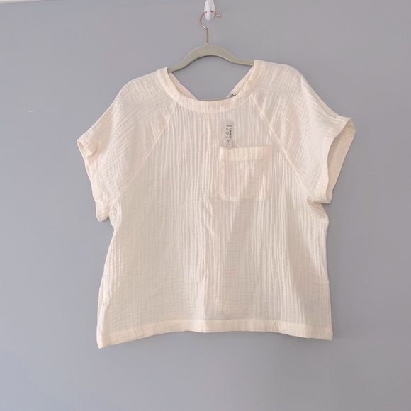 Madewell Tops - MADEWELL muslin cotton off white button down back oversized tee shirt top nwt L